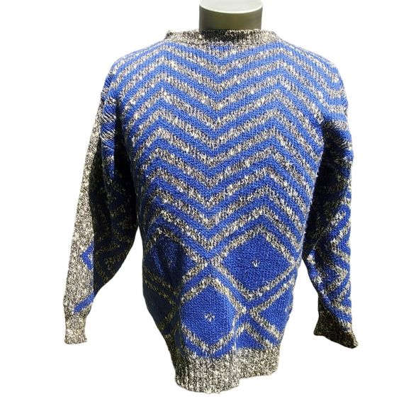 Vintage DD Sloane Grandpa Sweater Cosby Pullover Ed Bassmaster Blue Gray Men's M - Picture 1 of 12